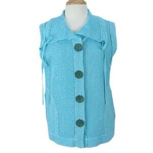 Focus Tunic Top Womens Size Medium Aztec Puckered Buttons Blue Soft Vest